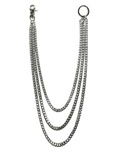 Triple Row Silvertone Wallet Chain