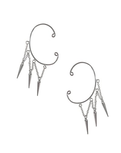 Silvertone Dangle Spike Ear Cuffs