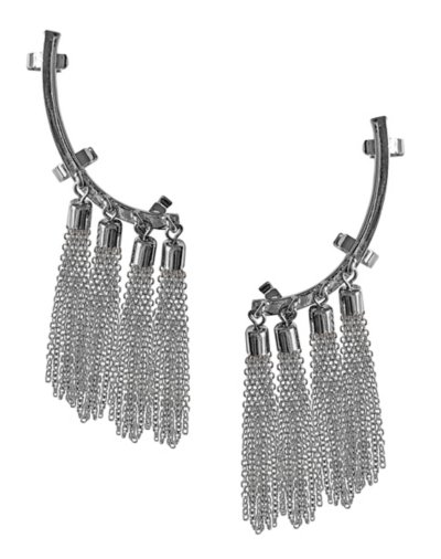 Silvertone Tassel Dangle Ear Cuffs