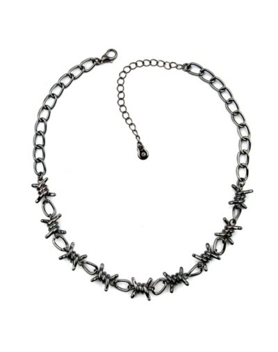 Silvertone Barbed Wire Choker Necklace