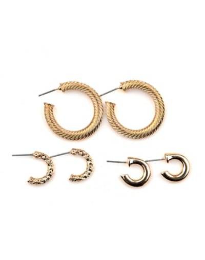 Goldtone Textured Half Hoop Earrings - 3 Pair