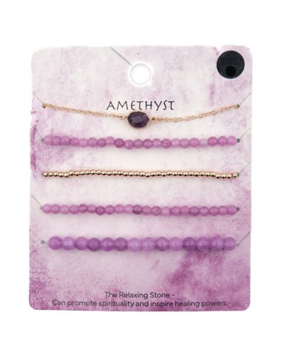 Multi-Pack Amethyst Beaded Bracelets - 5 Pack