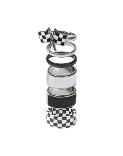 Multi-Pack Black and White Checkered Flag Rings - 5 Pack