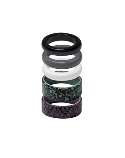 Multi-Pack Black Grey White Design Rings - 5 Pack