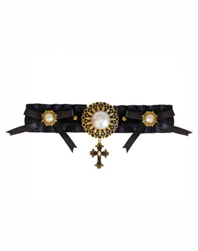 Pearl-Effect Cross Dangle Choker Necklace