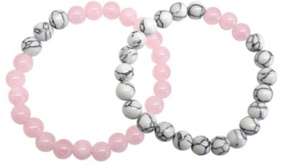 Pink and White Marble Long Distance Beaded Bracelets - 2 Pack