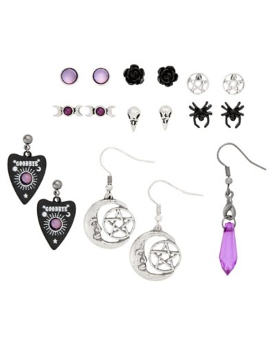 Multi-Pack Pentagram Spider Moon Earrings - 9 Pair