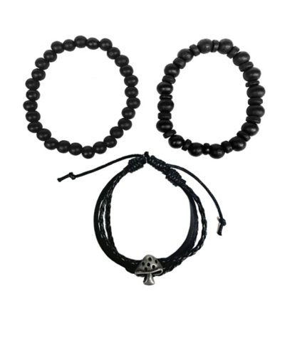 Multi-Pack Mushroom and Beaded Black Bracelets - 3 Pack