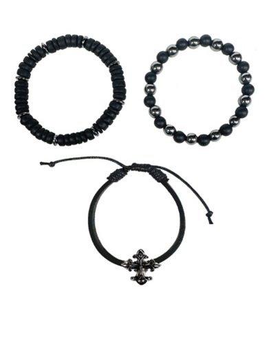 Multi-Pack Black Cross Cord and Beaded Bracelets - 3 Pack