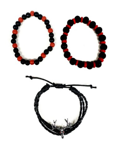 Multi-Pack Black and Red Deer Head Bracelets - 3 Pack