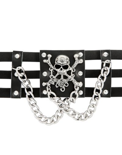 Large Skull Chain Cuff Bracelet