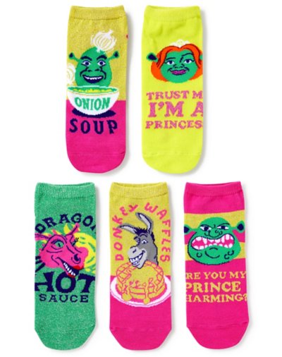 "Multi-Pack Shrek No Show Socks - 5 Pack"