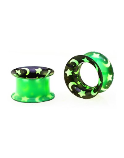 Black and Green Moon and Star Double Flare Tunnels