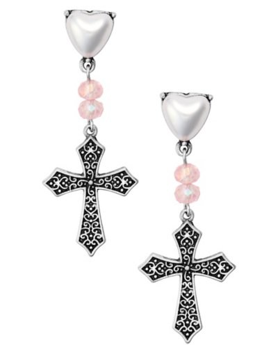 Pearl-Effect Cross Dangle Earrings