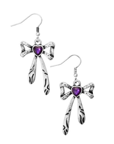 Purple CZ Bow Dangle Earrings