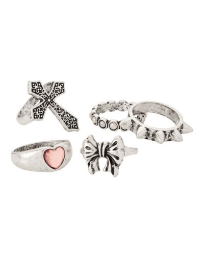 Multi-Pack Pink Heart Bow and Cross Rings - 5 Pack