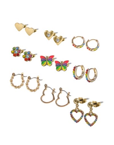 Multi-Pack Rainbow Heart Earrings - 9 Pack