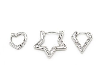 Multi-Pack Heart Diamond and Star Chunky Hoop Earrings - 3 Pack