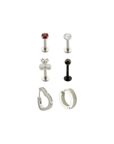 Multi-Pack CZ Labrets and Huggie Earrings 6 Pack - 16-18 Gauge