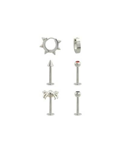 Multi-Pack CZ Labrets and Spiked Huggie Earrings - 16-18 Gauge