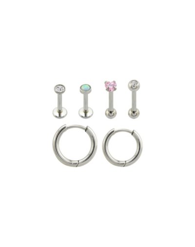 Multi-Pack CZ Heart Labrets Cartilage and Huggie Earrings 6 Pack - 16-