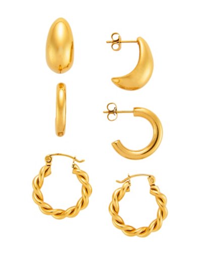 Multi-Pack Goldplated Chunky Twist Hoop Earrings - 3 Pack