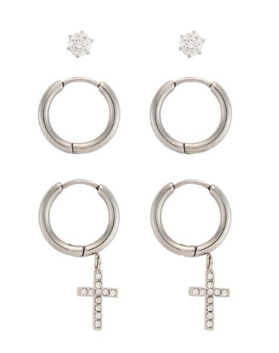 Multi-Pack CZ Cross Dangle Huggie Hoop Earrings - 3 Pack