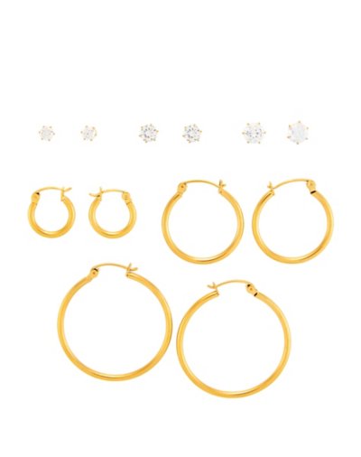 Multi-Pack CZ and Goldtone Stud and Hoop Earrings - 6 Pair