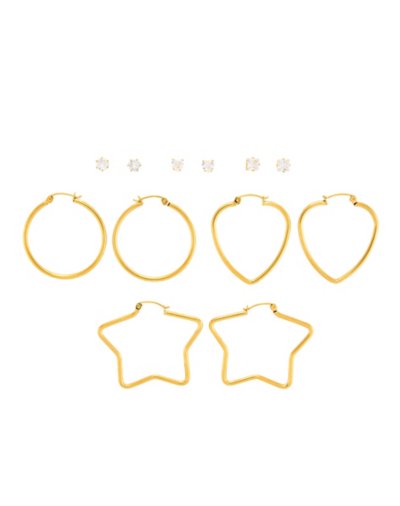 Multi-Pack CZ Goldplated Star Hoop and Stud Earrings - 6 Pack