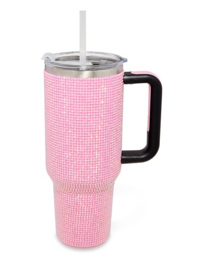 Pink Rhinestone Travel Tumbler with Straw - 40 oz.