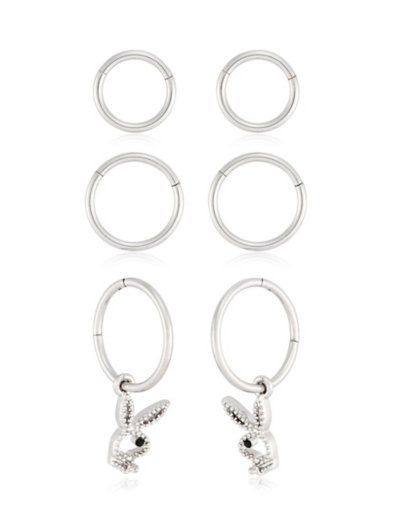 Multi-Pack Black CZ Playboy Pendant Hoop Earrings 3 Pair - 16 Gauge