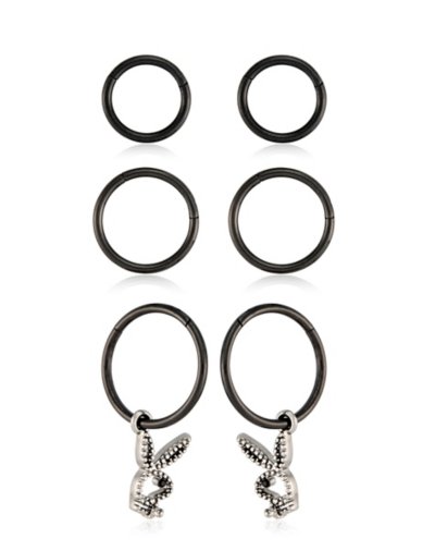 Multi-Pack CZ Black Playboy Pendant Hoop Earrings 3 Pair - 16 Gauge