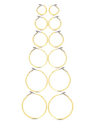 Goldtone Mixed Size Hoop Earrings - 6 Pair