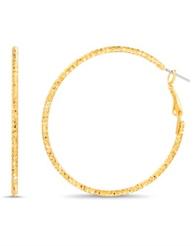 Goldtone Textured Hoop Earrings - 40mm