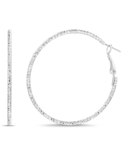 Silvertone Textured Hoop Earrings - 40mm