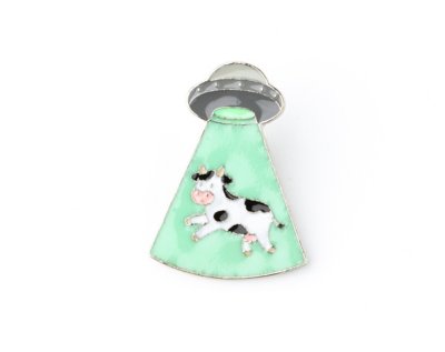 "Glow in the Dark Spaceship Cow Pin"