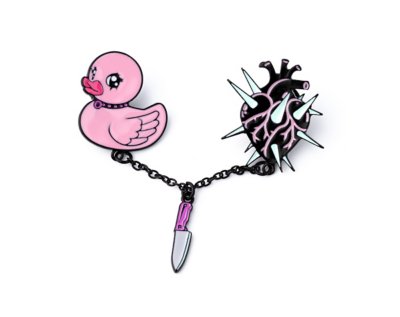"Pink Duck Spiked Heart 3-in-1 Pin"