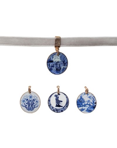 Blue and White Pendant Choker Necklace with Interchangeable Charms