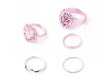 Multi-Pack Pink and Silvertone Heart Floral Rings - 5 Pack