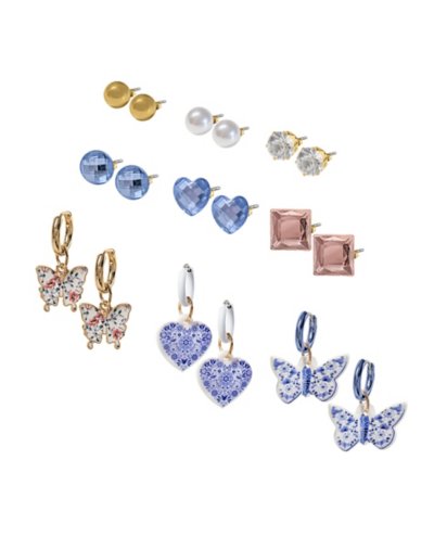 Multi-Pack CZ Grandmacore Stud and Huggie Hoop Earrings - 9 Pairs