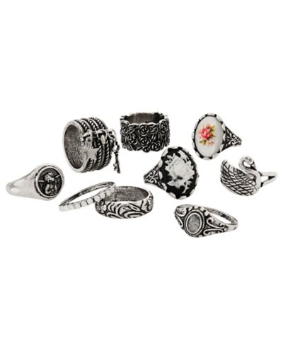 Multi-Pack Floral Assorted Rings - 9 Pack