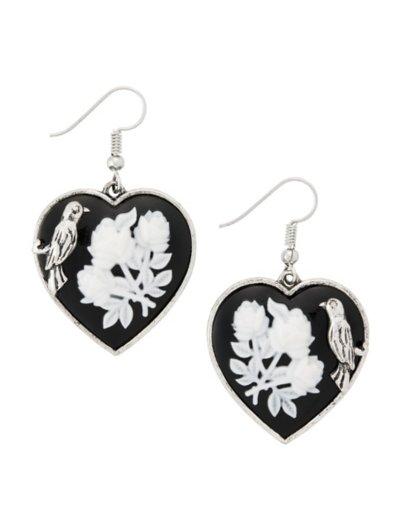 Bird Floral Heart Dangle Heart Dangle Earrings