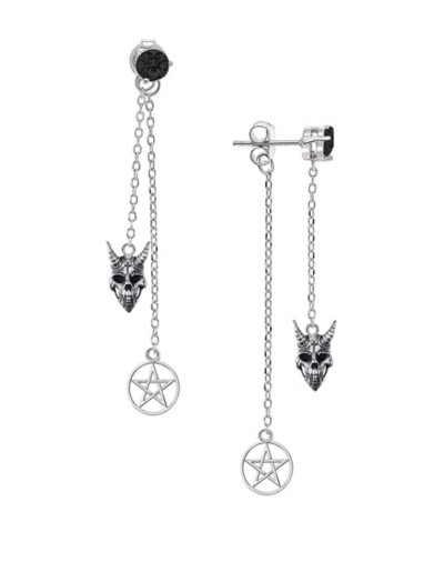 CZ Devil and Pentagram Dangle Stud Earrings