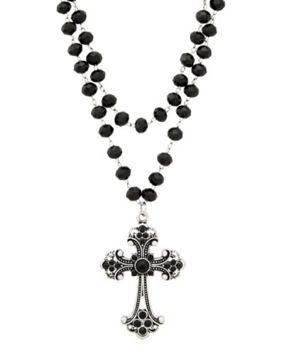 Beaded Black Cross Pendant Necklace