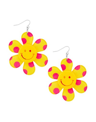 Sunflower with Pink Dots Dangle Earrings