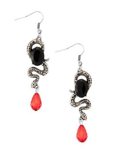 Black and Red Gem Snake Dangle Earrings