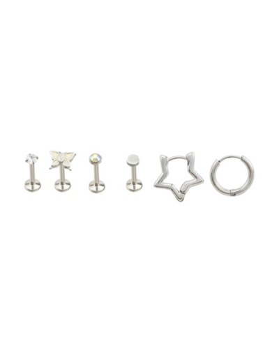 Multi-Pack CZ Star Cartilage Barbells and Huggie Hoop Earrings - 6 Pac