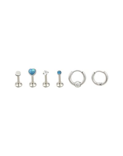 "Multi-Pack CZ Blue Heart Labret Lips Rings and Hoops - 6 Pack"