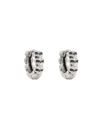 Silvertone Skull Huggie Hoop Earrings