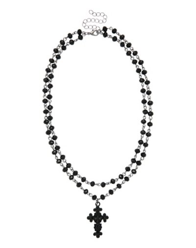 Double Row Rosary Cross Necklace